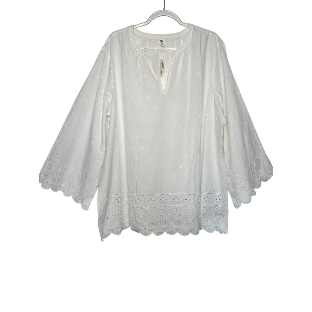 Old Navy Eyelet Embroidered Tunic Top Sz XXL Tall White Scallop Hem Cotton New